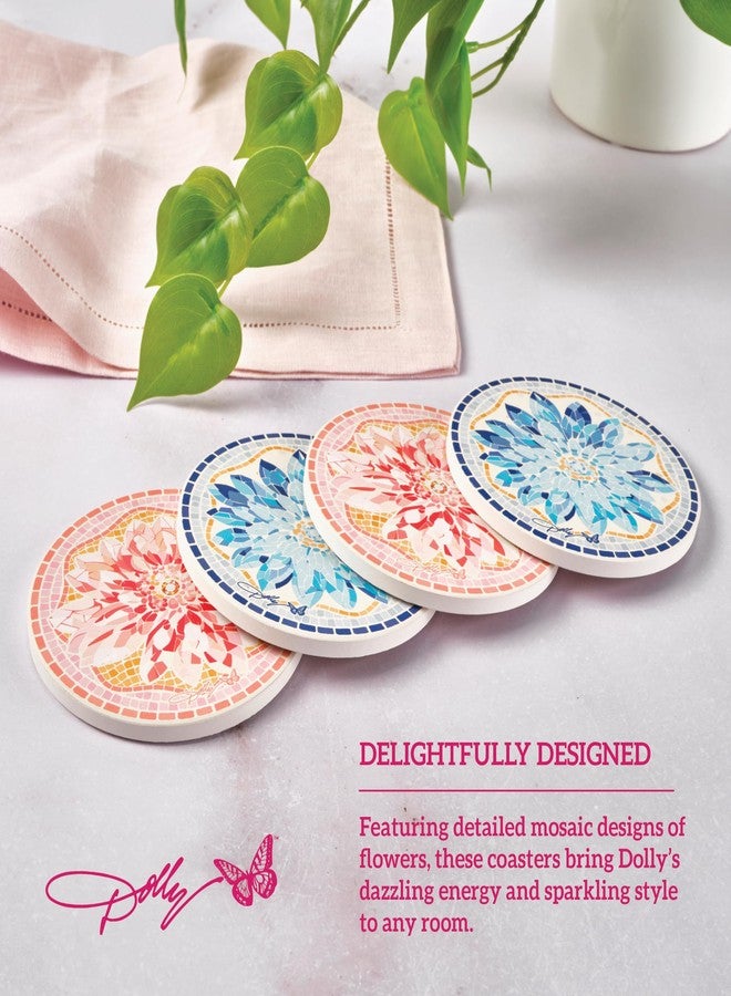 Dolly Parton Ceramic Coaster Set with Mosaic Flower Design, 4 Piece - Image 3